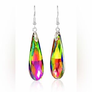 Sterling Silver Multicolor Teardrop Crystal Earrings